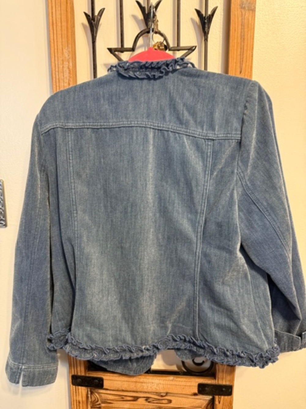 Chicos Ruffled Blue Denim Blazer Jacket - Picture 2 of 4